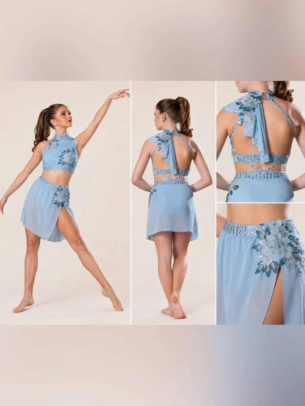 Glamour solo dance costume blue lyrical Troubled waters SA-Small adult